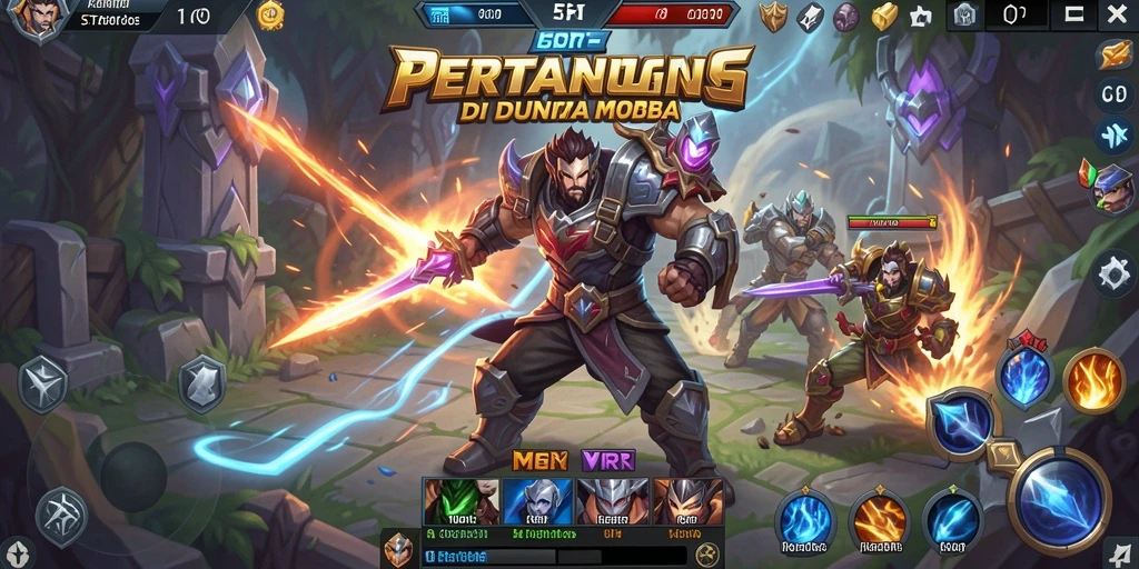 Tangkapan layar utama gameplay <strong>5RT</strong> yang menampilkan aksi pertempuran seru dalam MOBA.