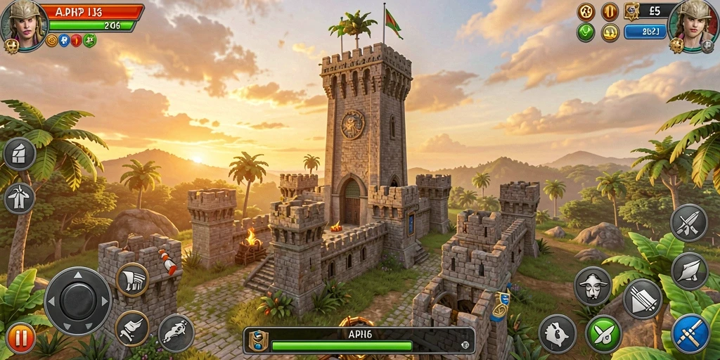 Screenshot menampilkan gameplay menara pertahanan penuh aksi.