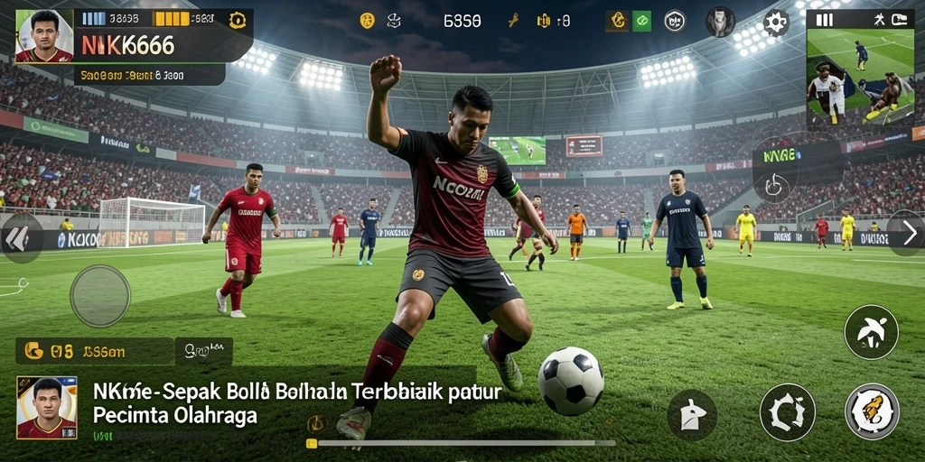 Tangkapan layar dari gameplay NK666 yang menampilkan aksi sepak bola yang mendebarkan.