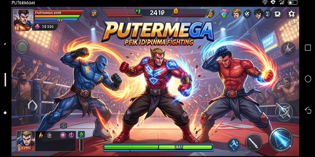 Screenshot gameplay PUTERMEGA yang menunjukkan pertarungan epik.