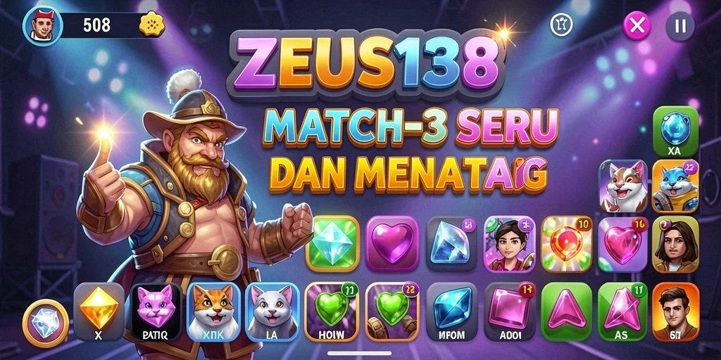 Tampilan gameplay <strong>ZEUS138</strong> yang penuh warna dalam aksi mencocokkan objek.
